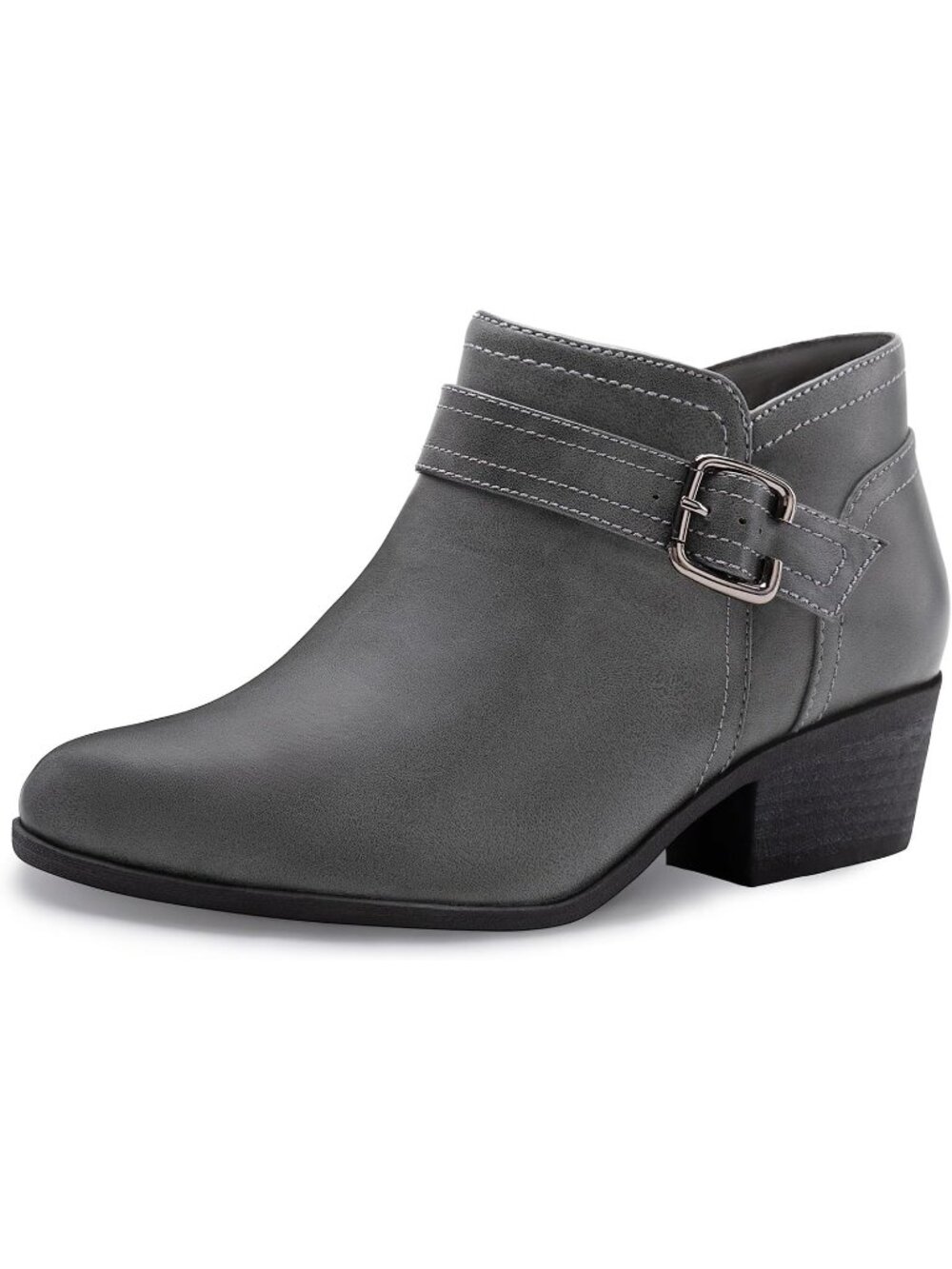 Women's Grey Pointed Toe Chunky Low Heel Side Zipper Short Ankle Boots